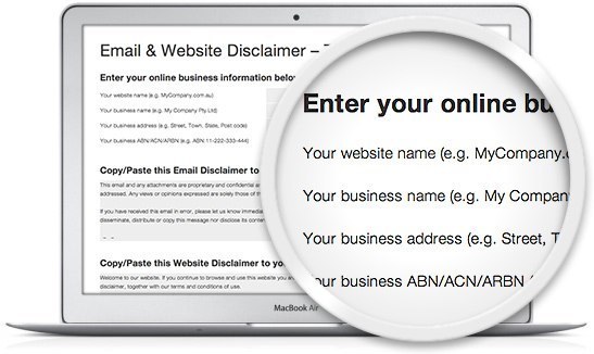 image of the Legal123 website disclaimer template