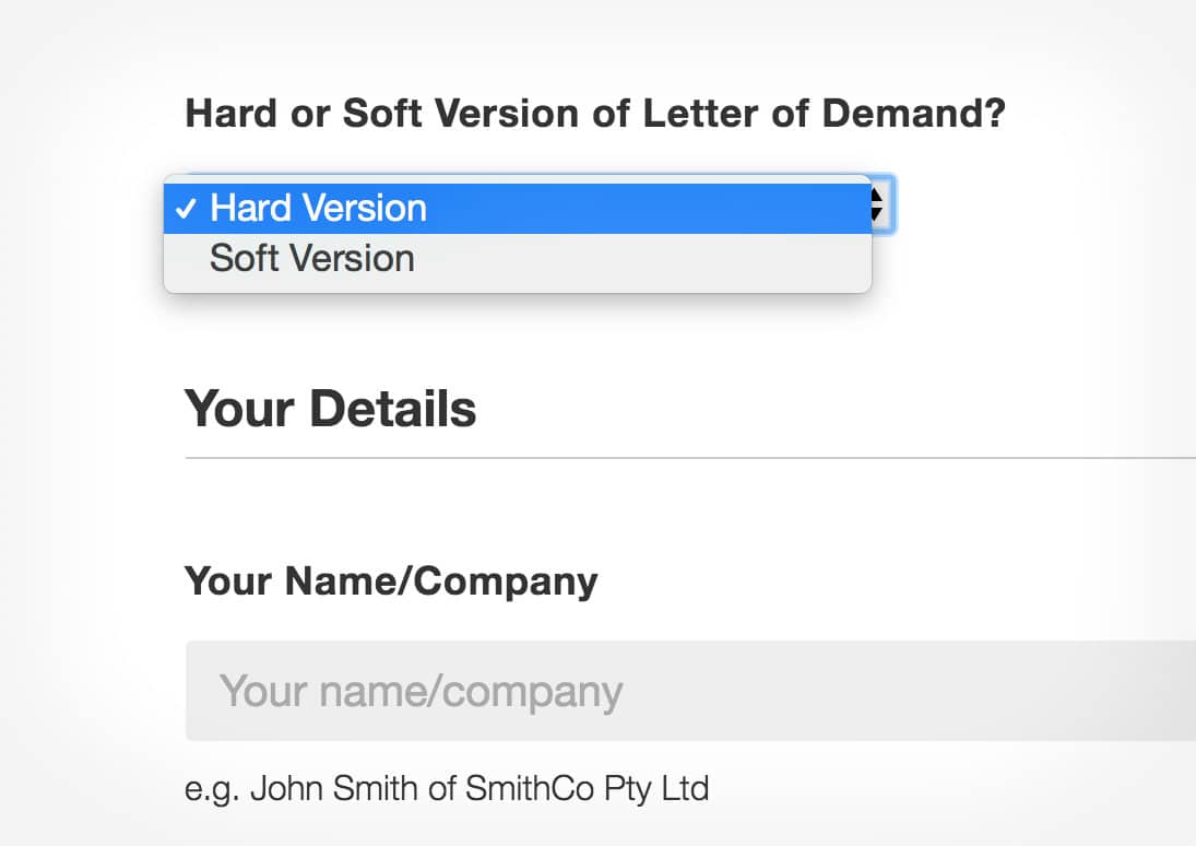 two versions of the legal123 letter of demand template