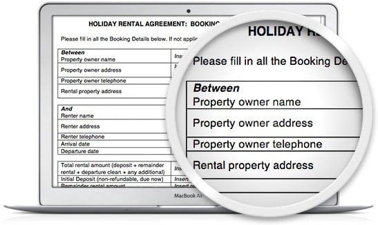 image of holiday rental agreement template inputs