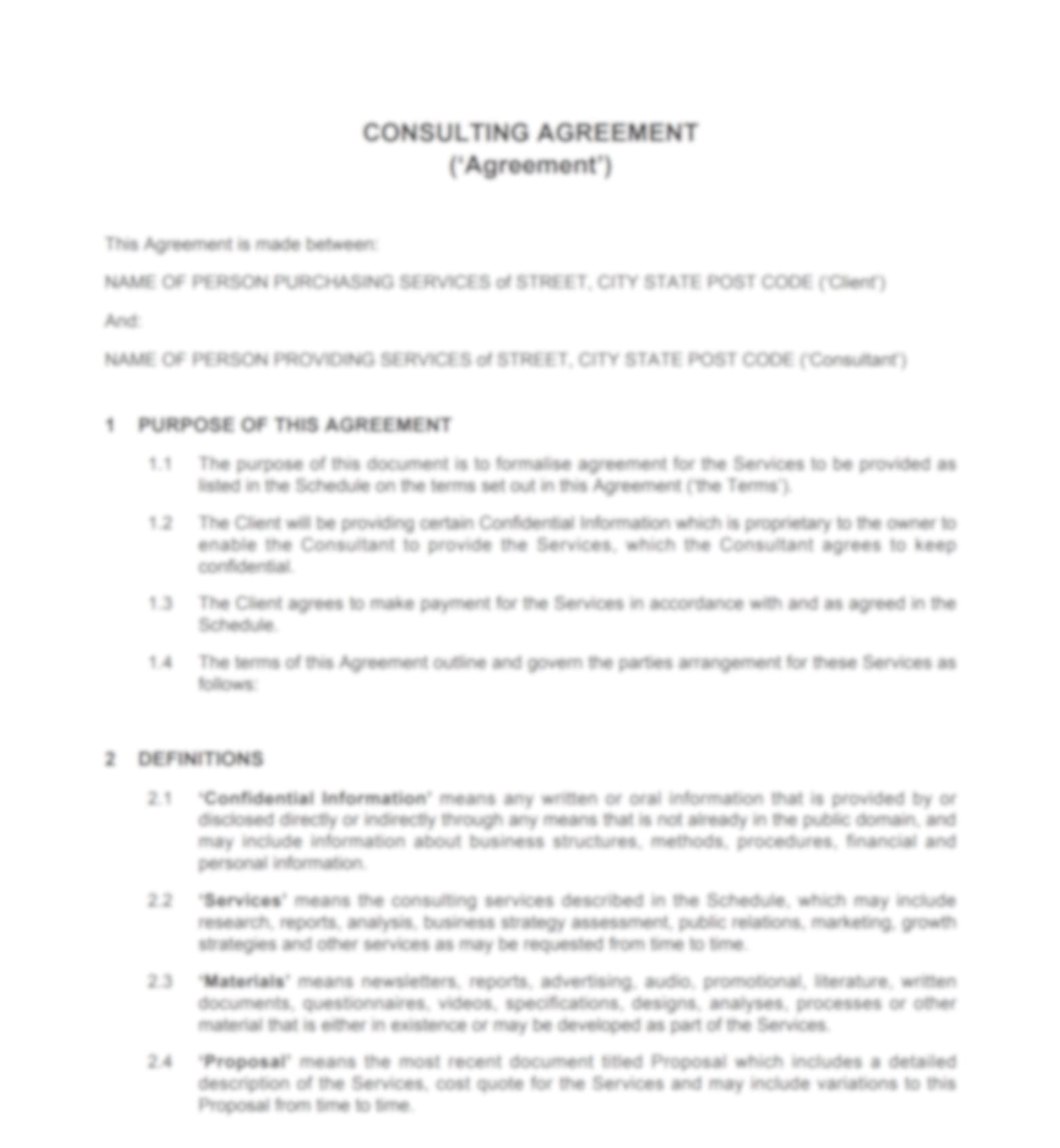 blurred image of consulting agreement template from legal123
