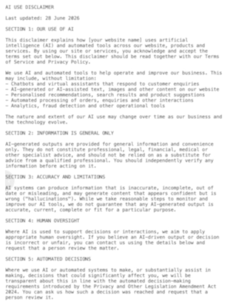 blurred demo of ai disclaimer template